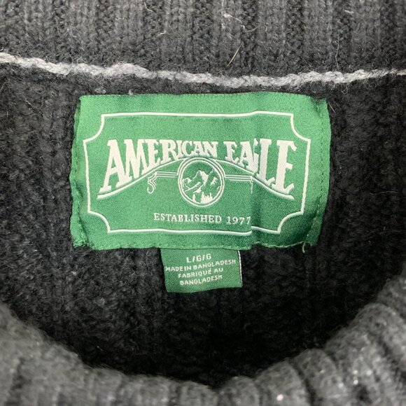 American Eagle Mens Sweater Large Gray Colorblock Crewneck Fisherman Cable Knit - Picture 2 of 6